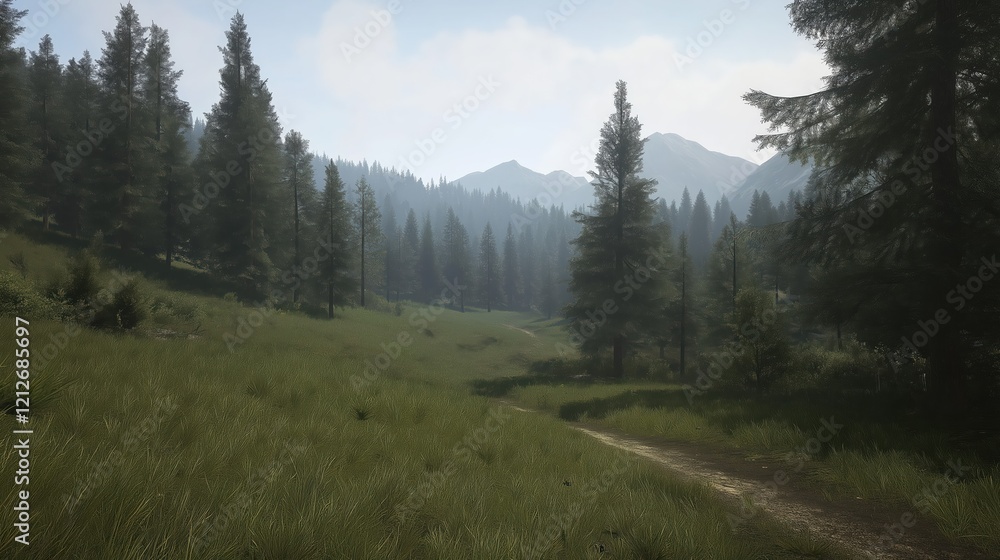 Fototapeta premium Tranquil Mountain Meadow Landscape