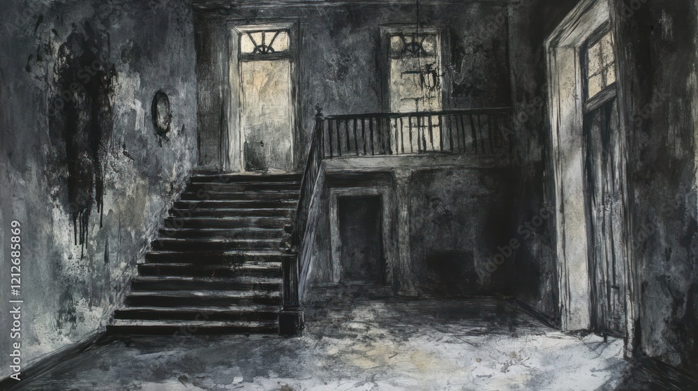 A Dark and Desolate Staircase In An Old House A Dark and Desolate Staircase In An Old House