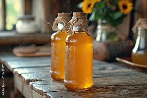 tasty Kombucha drink based on tea, in a old kitchen photo