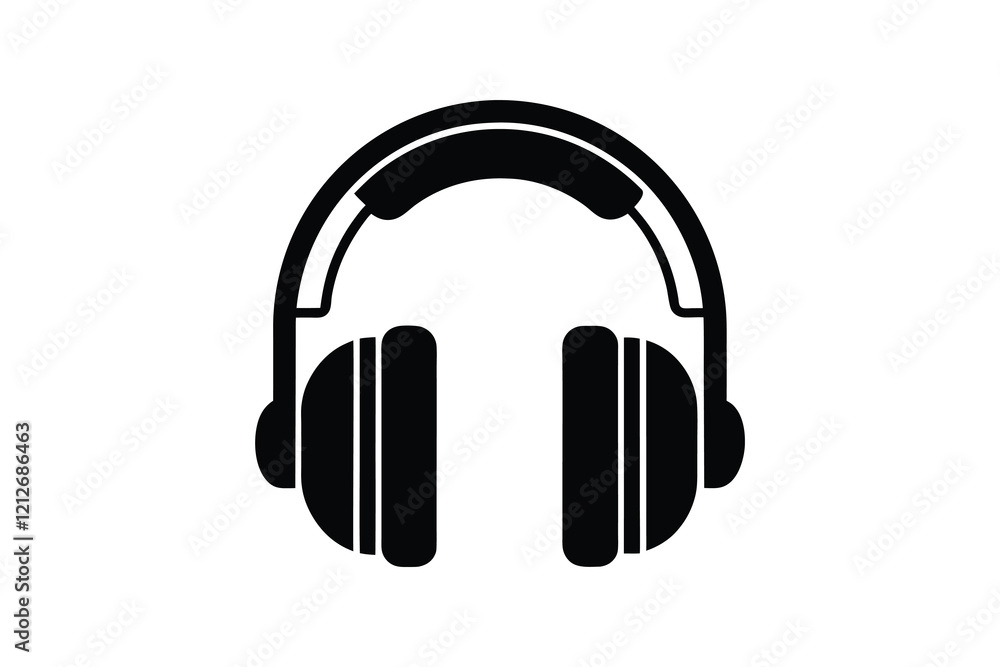 Headphones Silhouette, Headphones icon isolated on white background, audio device Headphones Silhouette, Headphones icon isolated on white background, audio device