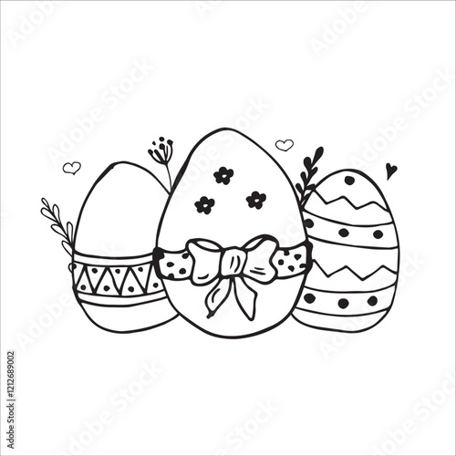 Set of easter eggs. Outline decorative sketches easter eggs for gifts, cards. Hand drawn vector illustration