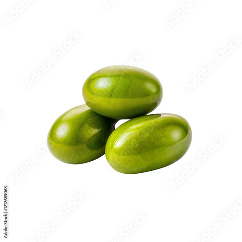 Wallpaper Mural Zen Green Pebbles: Three smooth, vibrant green pebbles, a testament to nature's artistry, form a tranquil composition, embodying peace and harmony.  Torontodigital.ca