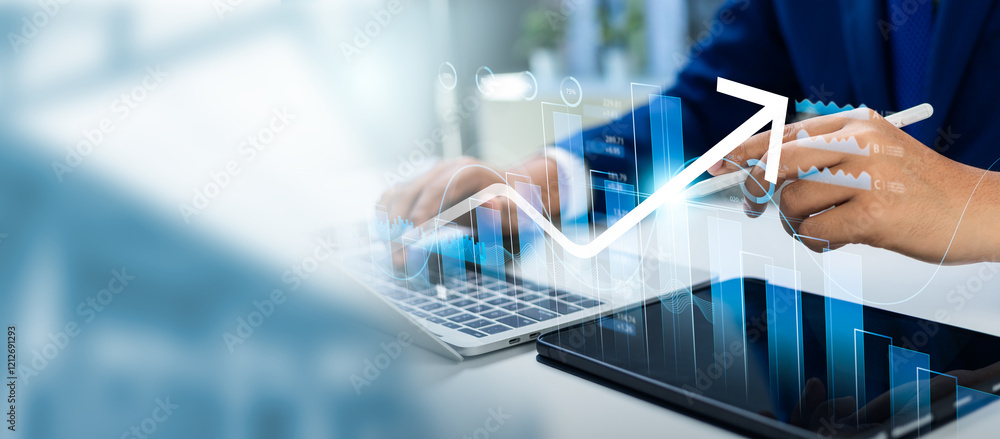 Φωτογραφία Strategic business growth and financial success, Upward arrow chart symbol investment profit and development