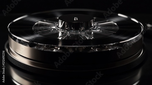 Sleek metallic disc with intricate internal mechanism photo