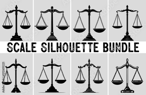 Weight Balance Scale Silhouette Vector Bundle. Justice Scale Silhouette set. Law, Balance Illustration. 