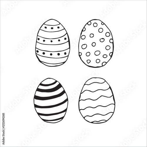 Set of easter eggs. Outline decorative sketches easter eggs for gifts, cards. Hand drawn vector illustration