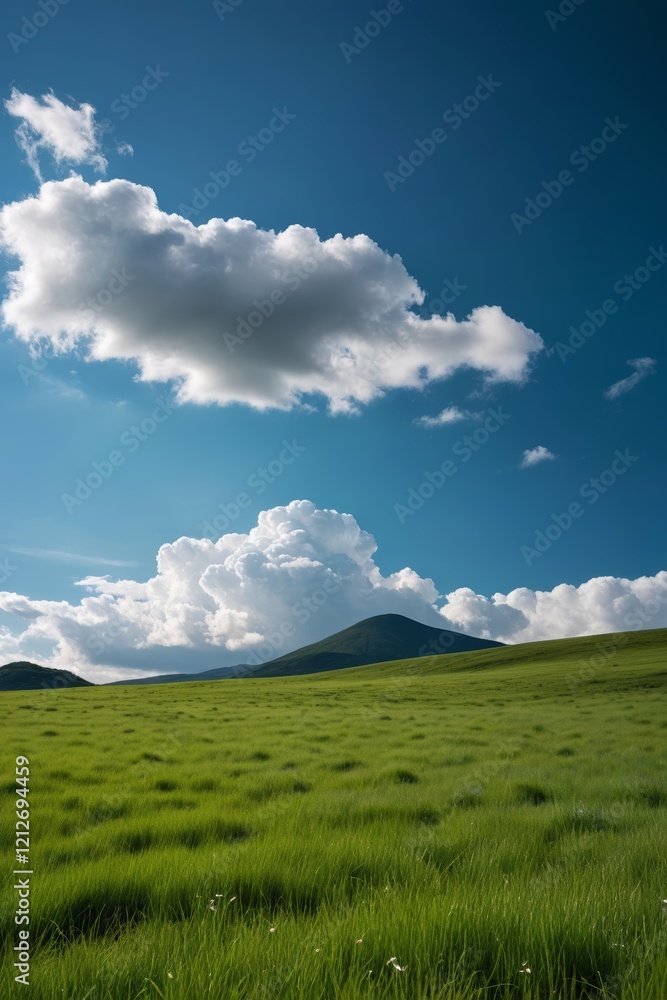 Obraz premium there is a field of grass with a mountain in the background