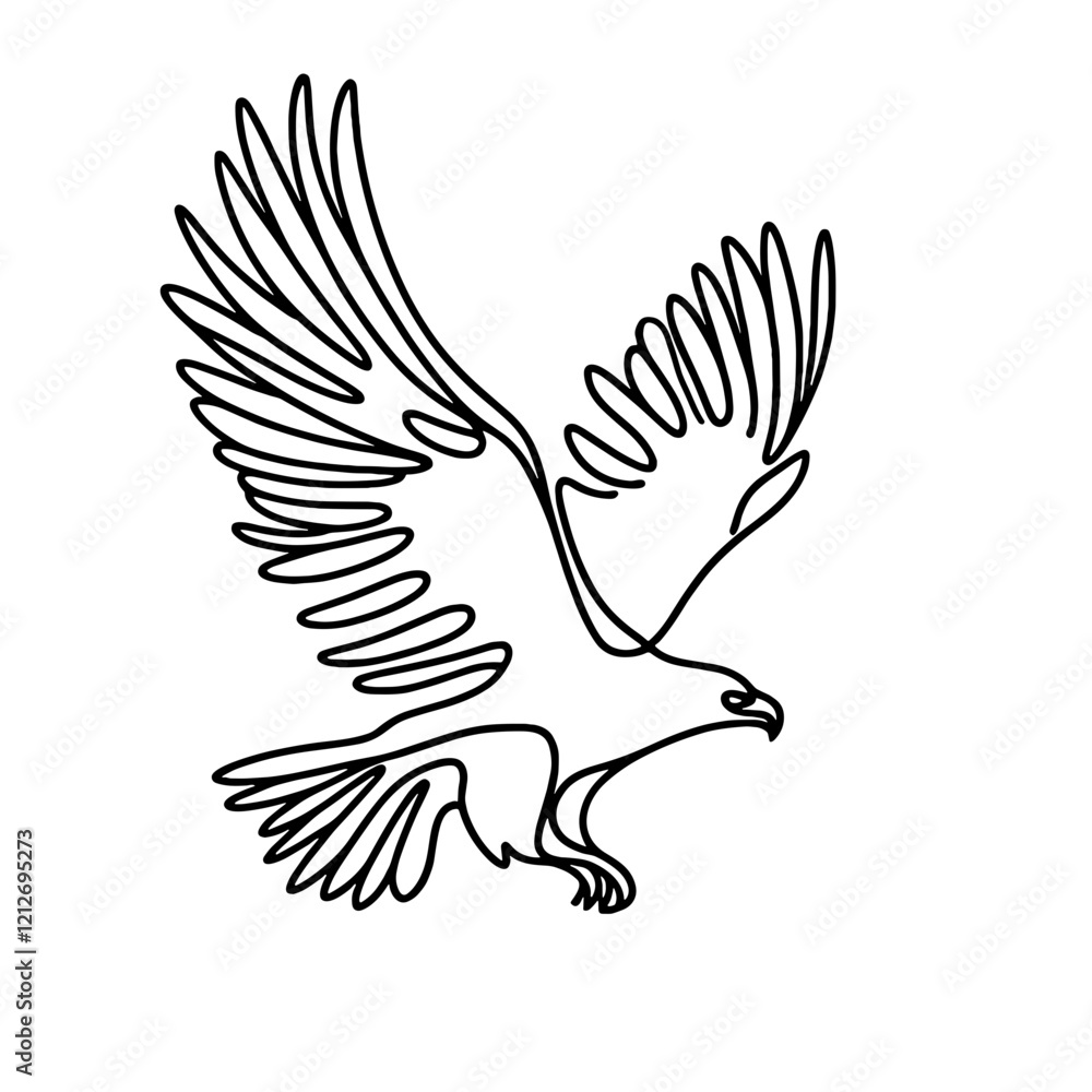 Flying eagle, vector, black line drawing, minimalistic, single line, simple line, isolated, transparent background Flying eagle, vector, black line drawing, minimalistic, single line, simple line, isolated, transparent background