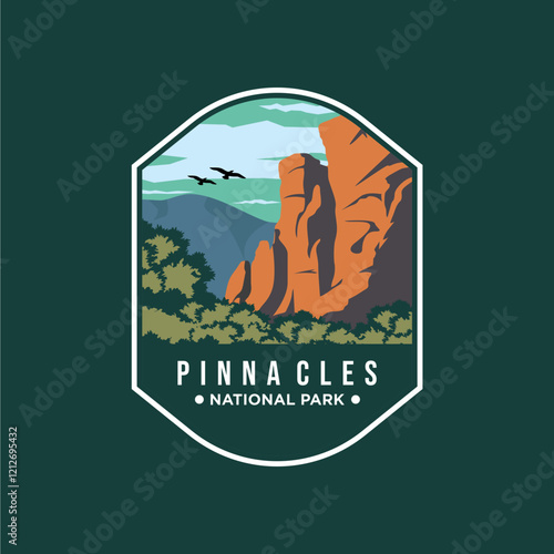 pinnacles national park emblem patch logo vector illustration design, california landmark emblem design photo