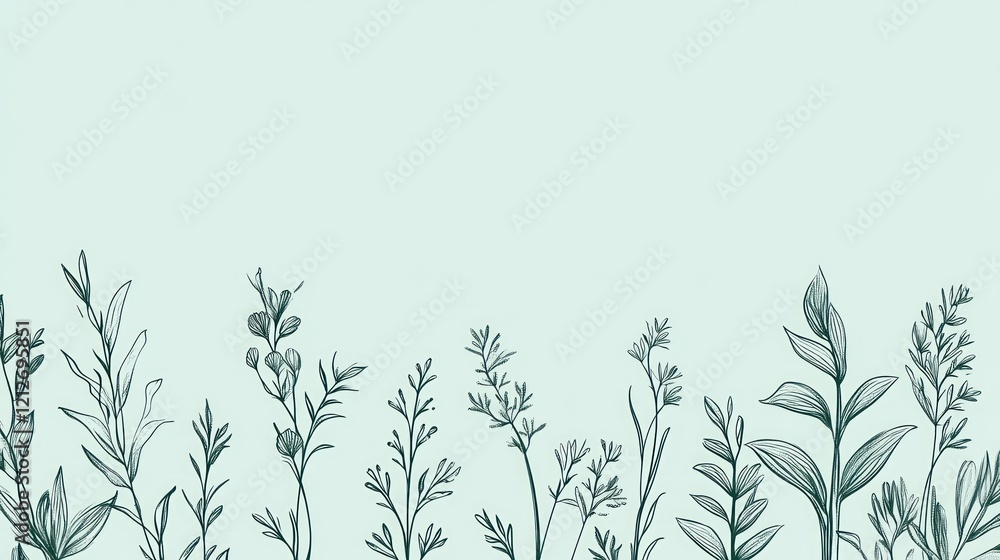 Naklejka premium Elegant Line Art Botanical Illustration of Wildflowers