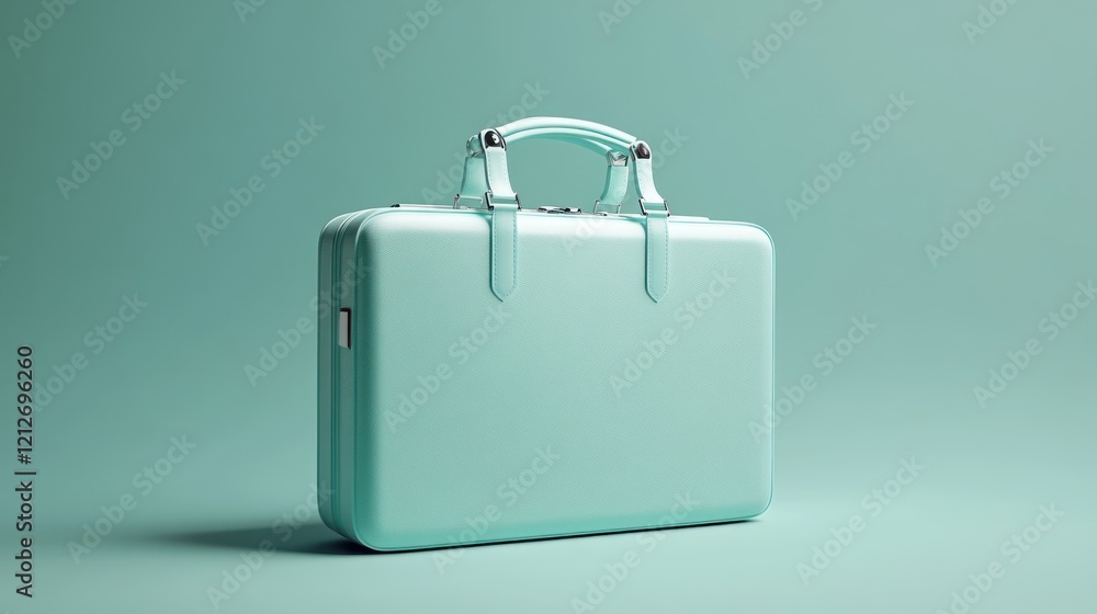 A mint green leather briefcase sits on a matching background A mint green leather briefcase sits on a matching background