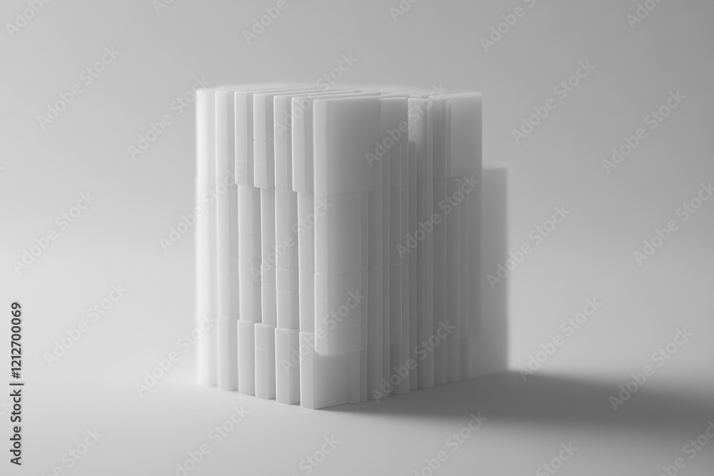 Obraz premium Abstract Display of Layered White Objects with Clean Minimalist Design on a Soft Gray Background for Modern Aesthetic and Artistic Concepts
