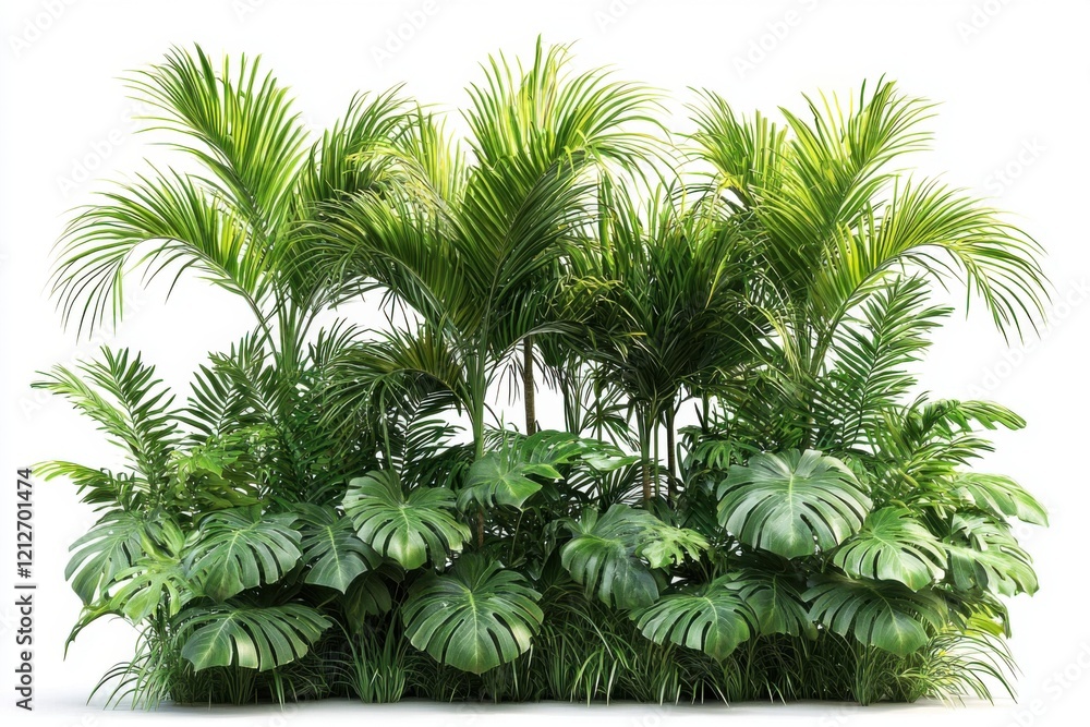 Bush with lush, green tropical vegetation, cutout. Generative Ai Bush with lush, green tropical vegetation, cutout. Generative Ai