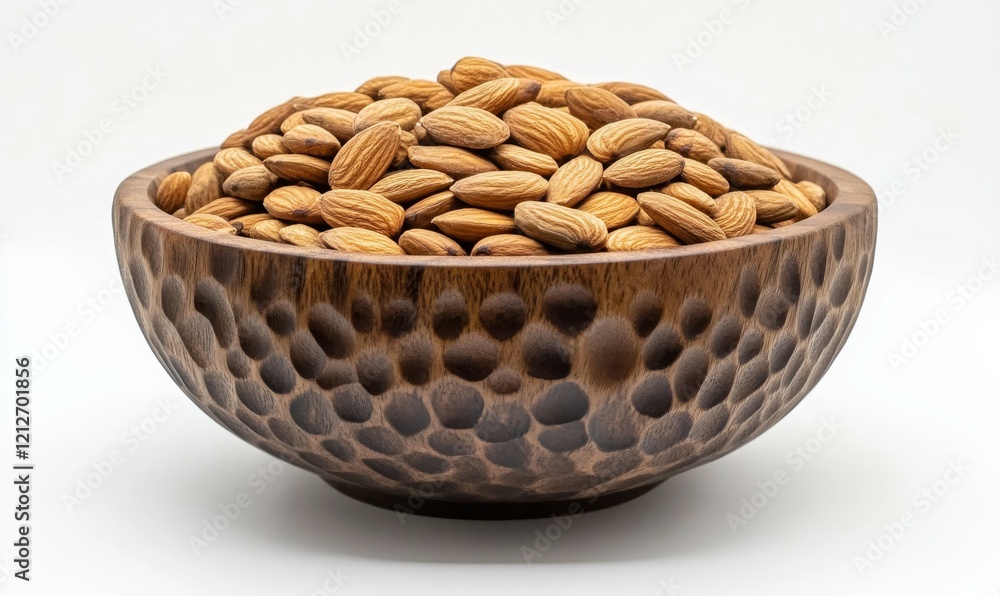 Close-up view of wooden bowl filled with roasted almonds and peanuts Close-up view of wooden bowl filled with roasted almonds and peanuts