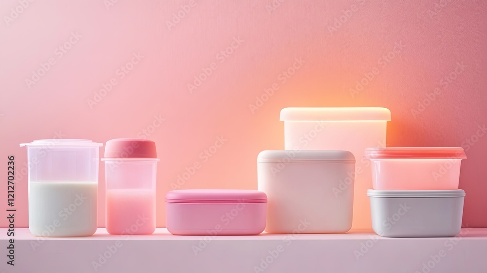 A glowing curated collection of reusable food containers styled with soft pastel accents. picture A glowing curated collection of reusable food containers styled with soft pastel accents. picture