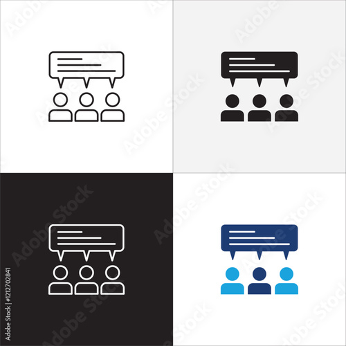 Business conference icon.Project meeting icons. Icon suitable for symbol of online meeting, presentation, business briefing, seminar, plan explanation, presenting, presenter. Vector illustration