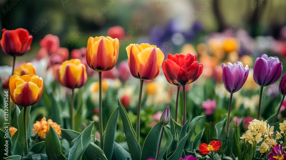 Vibrant panoramic background with a stunning array of colorful flowers in full bloom, showcasing a lush floral landscape with rich petals and bright hues for a cheerful and eye-catching nature-inspire Vibrant panoramic background with a stunning array of colorful flowers in full bloom, showcasing a lush floral landscape with rich petals and bright hues for a cheerful and eye-catching nature-inspire