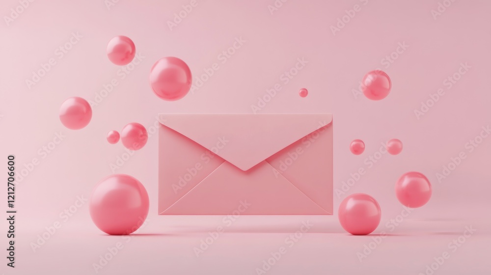Pink Envelope Surrounded by Floating Pink Spheres Pink Envelope Surrounded by Floating Pink Spheres