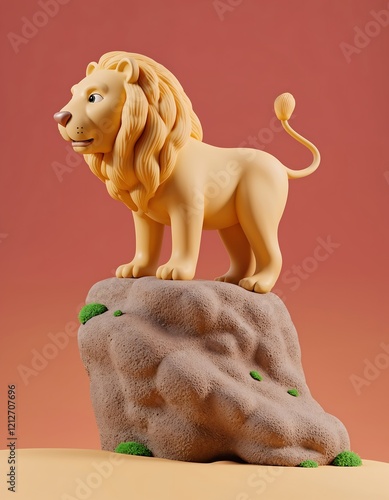 Cute Cartoon Lion on Rock 3d Render photo