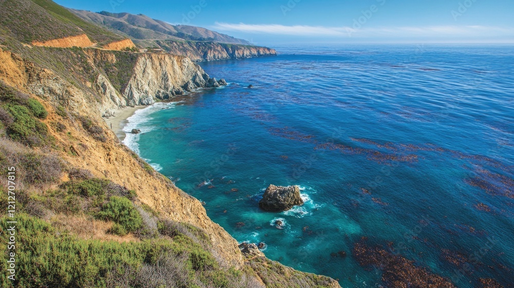 Coastal California Drive Along Scenic Cliffs and Ocean View With Deep Blue Water Coastal California Drive Along Scenic Cliffs and Ocean View With Deep Blue Water
