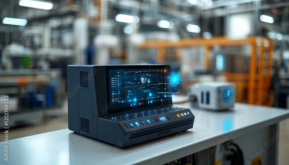 Fototapeta premium a central smart hub with 3D visualizations of connected devices such as home systems, wearables, and industrial tools, IoT Device Connectivity Hub