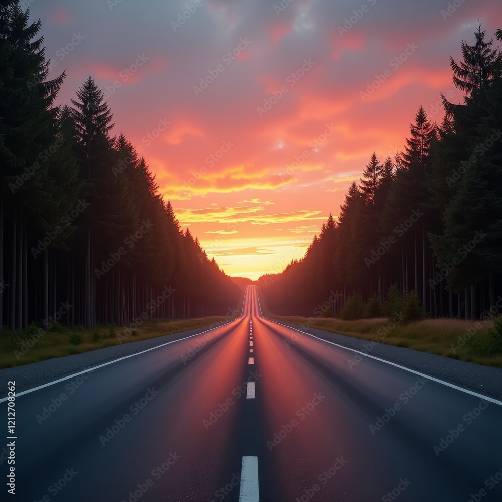 Fototapeta premium A serene sunset on a deserted road