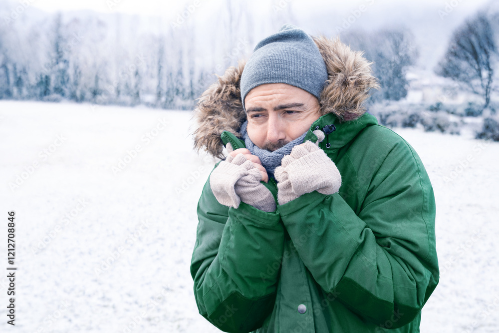 Ταπετσαρία One man suffering and shivering because of cold weather