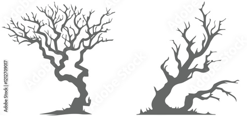 silhouette of a tree Tree without leaves silhouettes bundle Set of scary tree dead tree silhouettes Leafless tree vector illustration