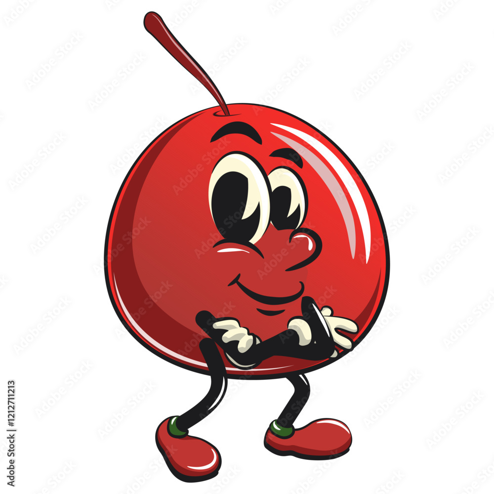 Cute red cherry fruit vektor illustration mascot character folding his arms calmly, work of hand drawn Cute red cherry fruit vektor illustration mascot character folding his arms calmly, work of hand drawn