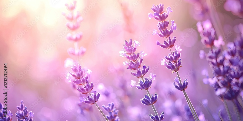 Naklejka premium a gradient transitioning from lavender to blush pink, with the pastel tones fostering a serene and romantic atmosphere.