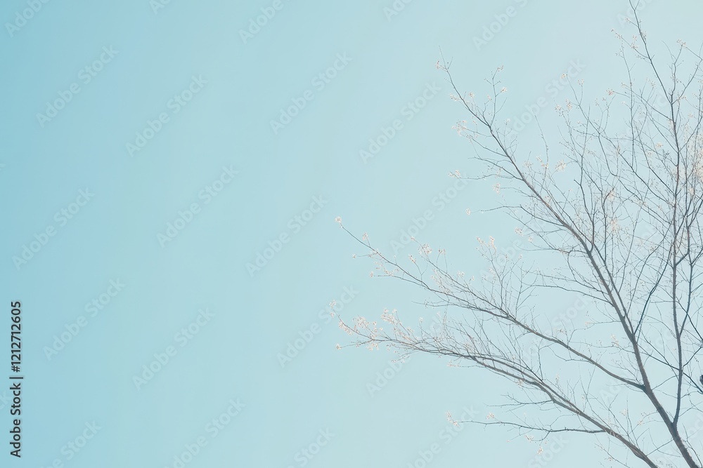 Serene Winter Scene with Bare Tree Branches Against Soft Blue Background Capturing the Essence of Nature's Minimalism and Tranquility in a Clear Atmosphere Serene Winter Scene with Bare Tree Branches Against Soft Blue Background Capturing the Essence of Nature's Minimalism and Tranquility in a Clear Atmosphere