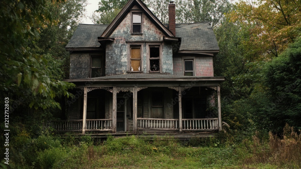 Overgrown Abandoned Victorian Style House In Woods Overgrown Abandoned Victorian Style House In Woods