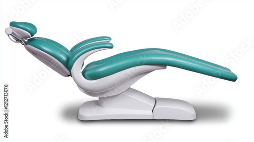 A dental chair with a blue seat and white base. photo