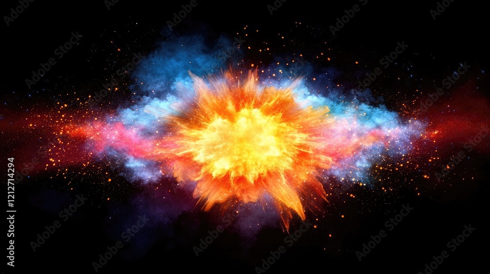 custom made wallpaper toronto digitalColorful Abstract Explosion with Bright Hues and Cosmic Elements on a Dark Background
