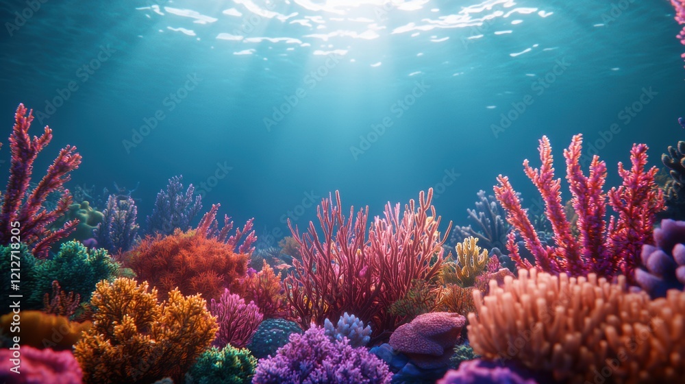 Vibrant Underwater Coral Reef Scene Sunlit Ocean Vibrant Underwater Coral Reef Scene Sunlit Ocean