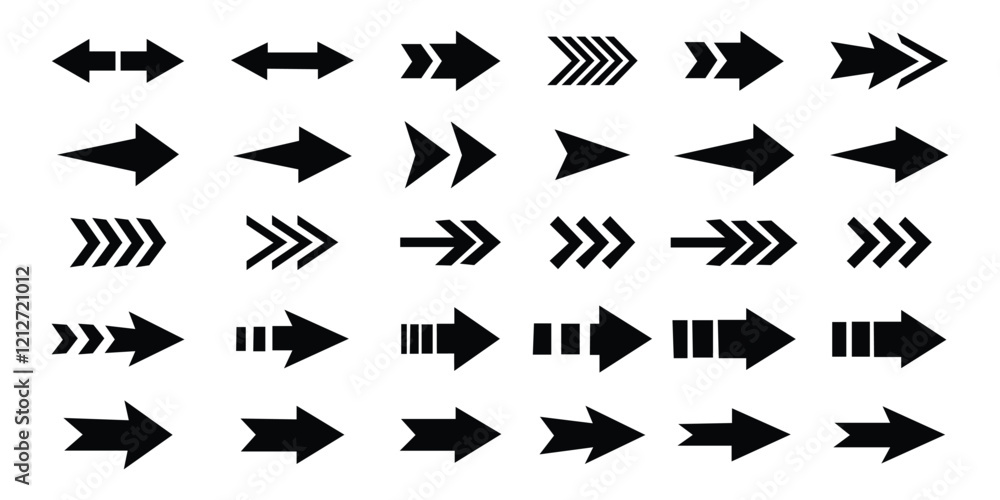 Arrow icon set. Arrows set of 30 black icons. Arrow vector collection isolated on white background. Mega set of vector arrows. Vector illustration. Arrow icon set. Arrows set of 30 black icons. Arrow vector collection isolated on white background. Mega set of vector arrows. Vector illustration.