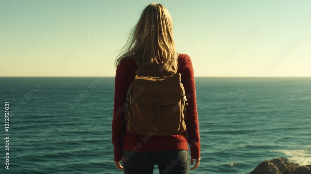 Fototapeta premium Woman watching a sunset over the sea