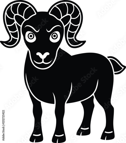 Cute angry ram silhouette vector illustration, Cute ram vector design, Cute ram line art vector