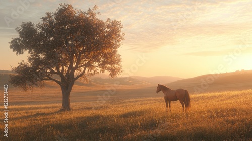 The sky at sunrise glows with an ethereal light  each shade perfectly harmonized as in a real photograph.