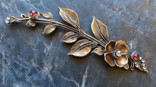 Antique floral hairpin barrette with intricate leaf design and decorative gemstones for elegant fashion accessories