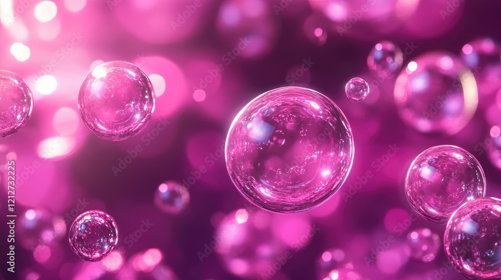 Colorful Pink Soap Bubbles Floating on Abstract Background Sparkling Light Effects Colorful Pink Soap Bubbles Floating on Abstract Background Sparkling Light Effects