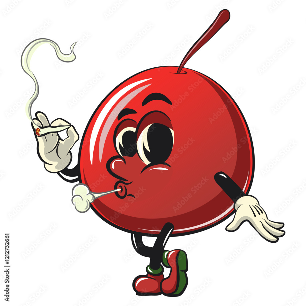 Cute red cherry fruit vektor illustration mascot character smoke calmly, work of hand drawn Cute red cherry fruit vektor illustration mascot character smoke calmly, work of hand drawn