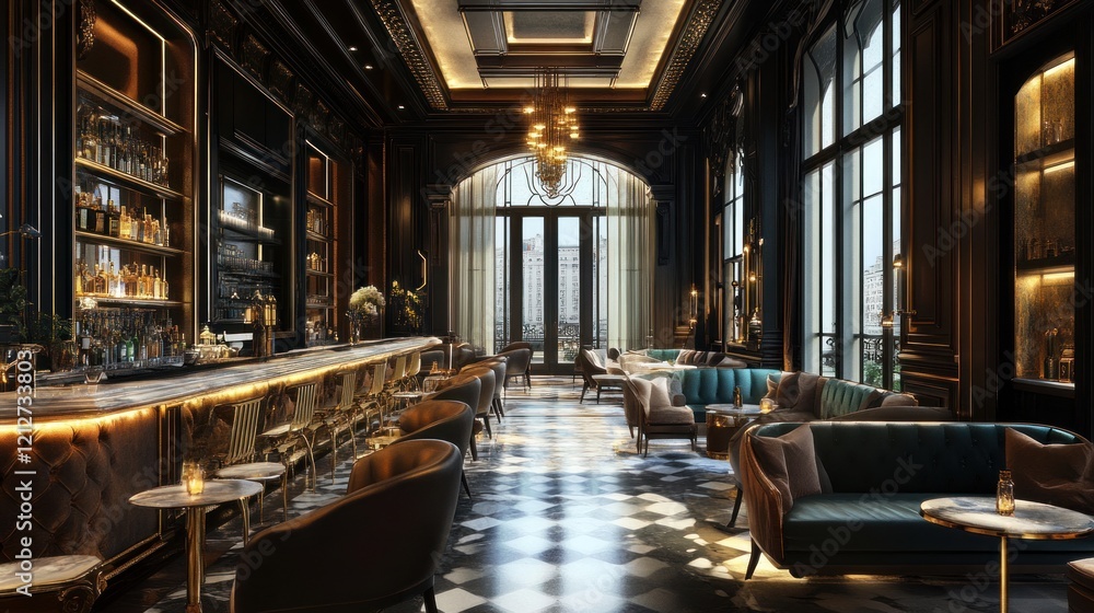 Luxurious Dark Bar Interior Design with Gold Accents Luxurious Dark Bar Interior Design with Gold Accents
