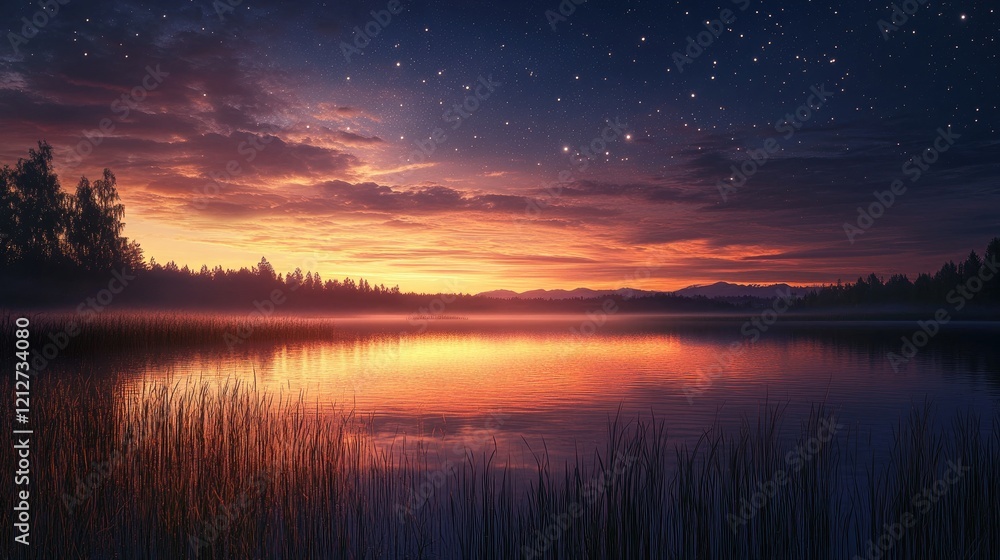 Fototapeta premium Under a shimmering sky, the starlight weaves your face into the fabric of the cosmos, a magical thought.