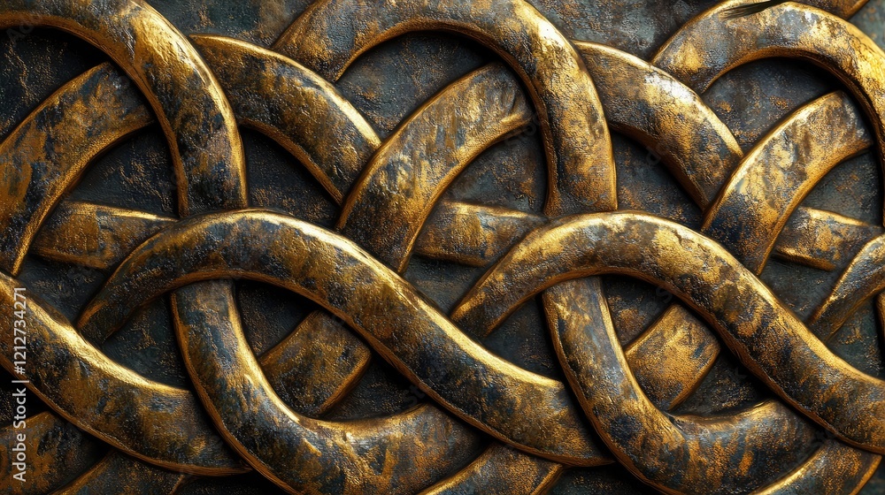Celtic gold coin texture with intricate twisted patterns showcasing ancient artistry and historical craftsmanship. Celtic gold coin texture with intricate twisted patterns showcasing ancient artistry and historical craftsmanship.