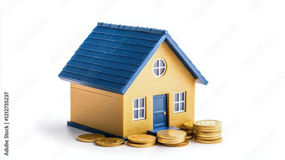 A small model house sits beside stacks of coins, symbolizing real estate investment and financial growth. A small model house sits beside stacks of coins, symbolizing real estate investment and financial growth.