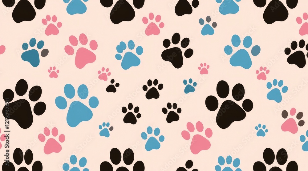 Fototapeta premium Playful Paw Prints: A Charming Pastel Pattern Design