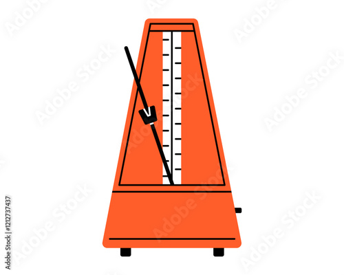 Hand drawn cute cartoon illustration of metronome. Flat vector steady pulse device in colored doodle style. Rhythm or beat sticker, icon. Vintage music clock. Sound timer. Isolated.