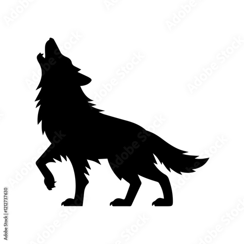 Silhouette of a Wolf Standing on Hind Legs Howling at the Moon