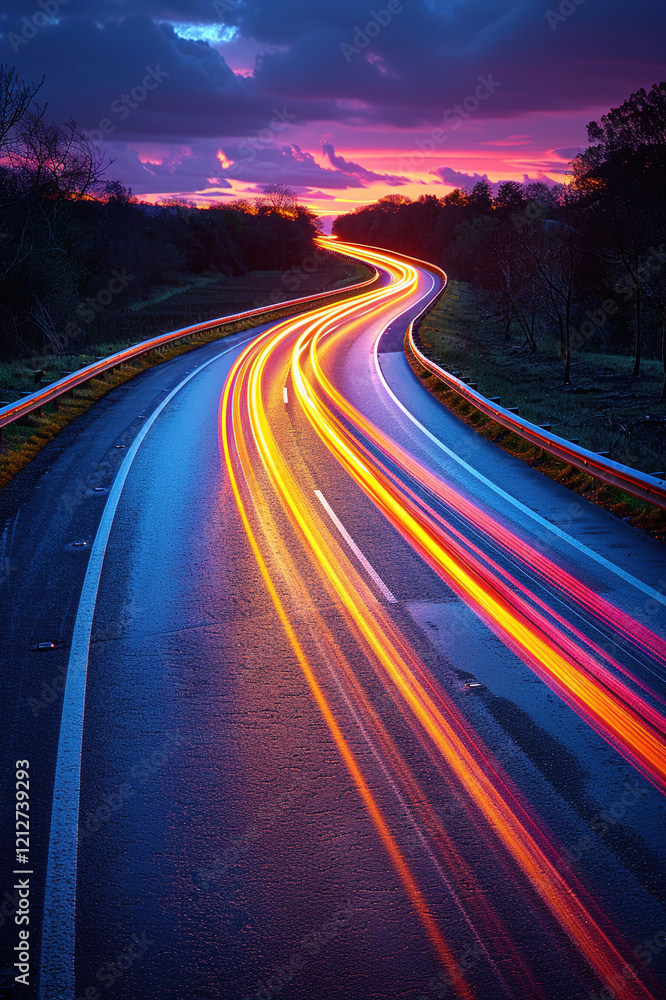 Fototapeta premium Abstract light trails from moving vehicles at night creating dynamic, colorful streaks